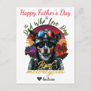 fars dag, hund, pappa, motorcyklar, modern helg vykort