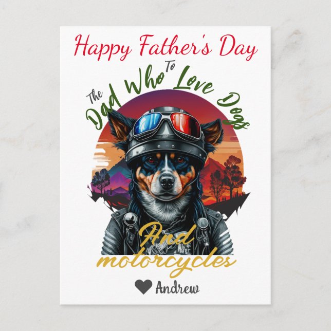 fars dag, hund, pappa, motorcyklar, modern helg vykort (Framsida)