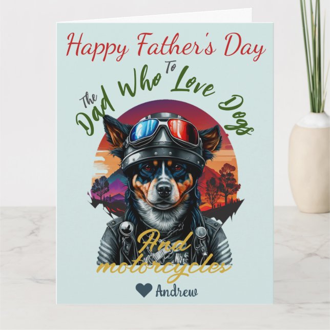 fars dag, hund, pappa, motorcyklar, modern kort (Framsida)