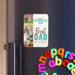 Fars dag Keepie 3 Photo Magnet<br><div class="desc">Fotografiverktyget Lycklig Fars dag kan du anpassa med 3 av dina favoritfoton. Den här smarta och snyggt konstruktionen kommer att se underbarare ut på kylskåpet, pappa verktyg eller filskåpet. Den har fet typografi som lyder"lycklig fars dag [år]" och"Bästa Pappa någonsin" i rust brun, teal och gult guld. Fotomallen är ett...</div>