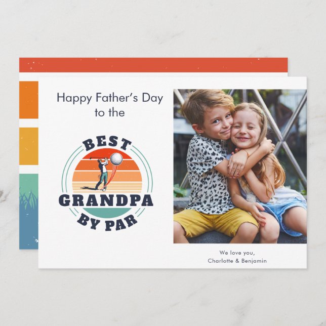 Fars dag Kids Photo Retro Golf Pappa Anteckningskort (Fram/baksida)