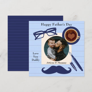 Fars dag-kort för pappa Blue Mustache Coffee Lyckl Inbjudningar
