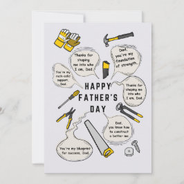 Fars dag-kort, Verktyg, textillustration och citat Inbjudningar
