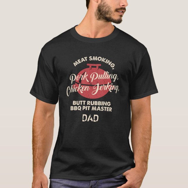 Fars dag Kött Rökning BBQ Pit Master Pappa Anpassn T Shirt (Framsida)