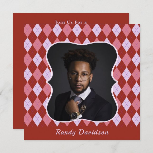 Fars dag Lägg till bild röda Rosan Argyle Middag P Inbjudningar (Fram/baksida)