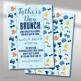 Fars dag ljusblå ikoner Brunch Inbjudningar