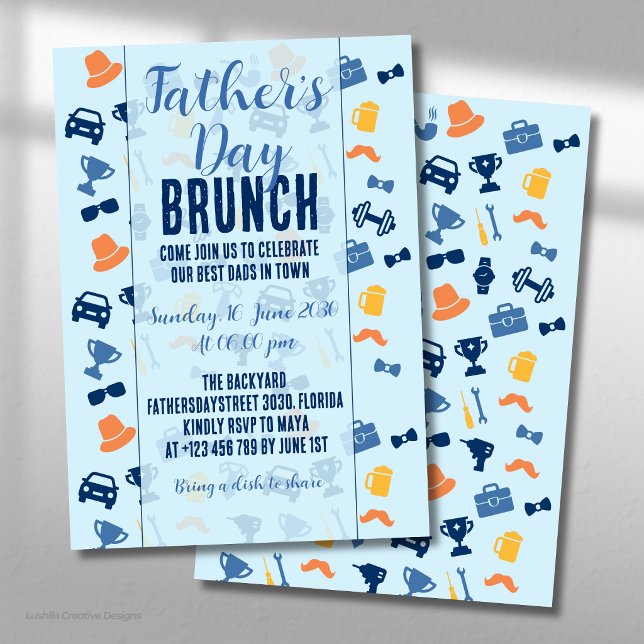 Fars dag ljusblå ikoner Brunch Inbjudningar (Skapare uppladdad)