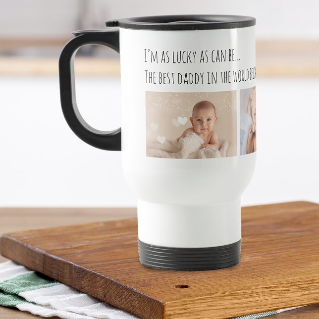 Fars dag Lucky Me Bästa Pappa Bilder Anpassade Resemugg (Father's Day Lucky Me Best Daddy Photos Customized Travel Mug)