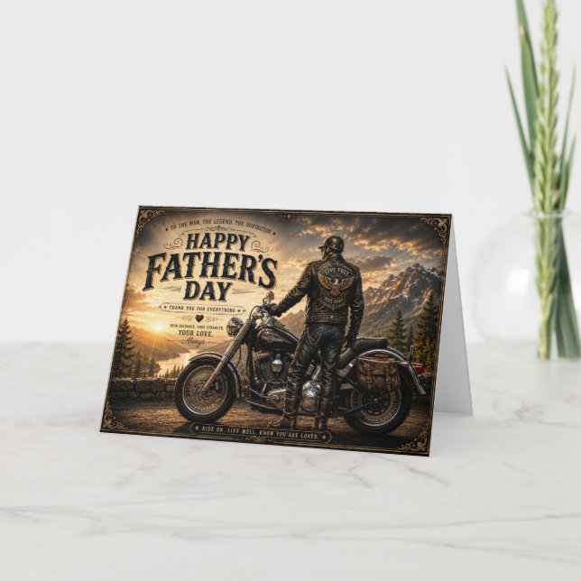 Fars dag Motorcykelkort | Pappa Biker Hälsning  Kort (Framsida)