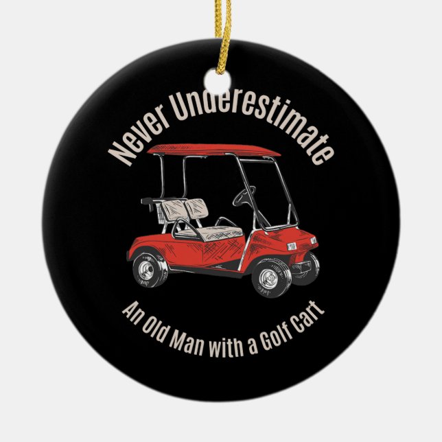 Fars dag Old Man med Golf Cart Julgransprydnad Keramik (Framsidan)