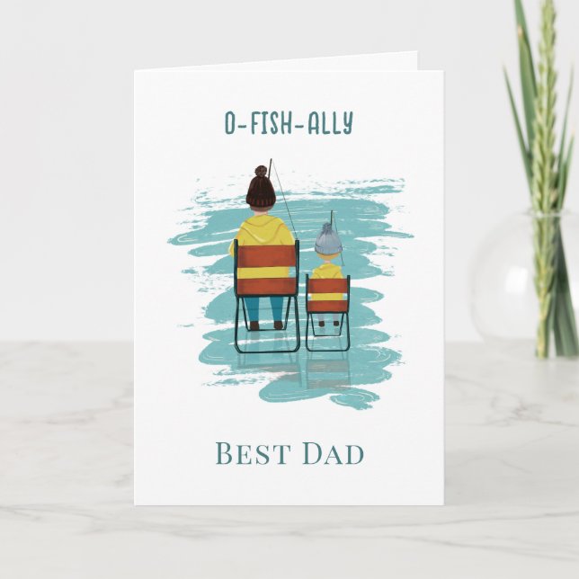 Fars dag på fiskedagen pappa och barn kort (Framsida)