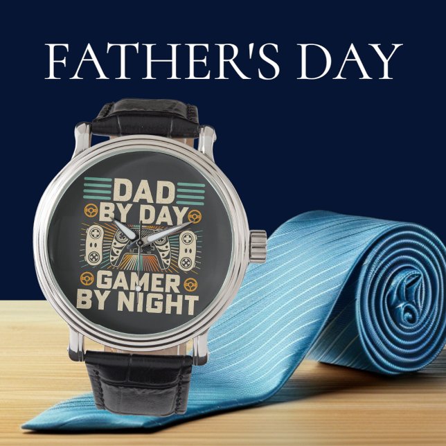 Fars dag Pappa efter dagspatent (gamer) på natten Armbandsur (Father's day Dad by day Gamer by night Watch)