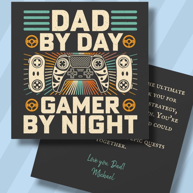 Fars dag Pappa efter dagspelaren med nattkort (Father's day Dad by day Gamer by night card)