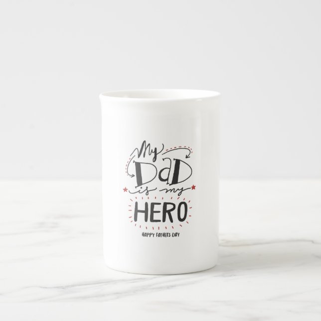 Fars dag pappa min hjälte benporslin mugg (Framsidan)