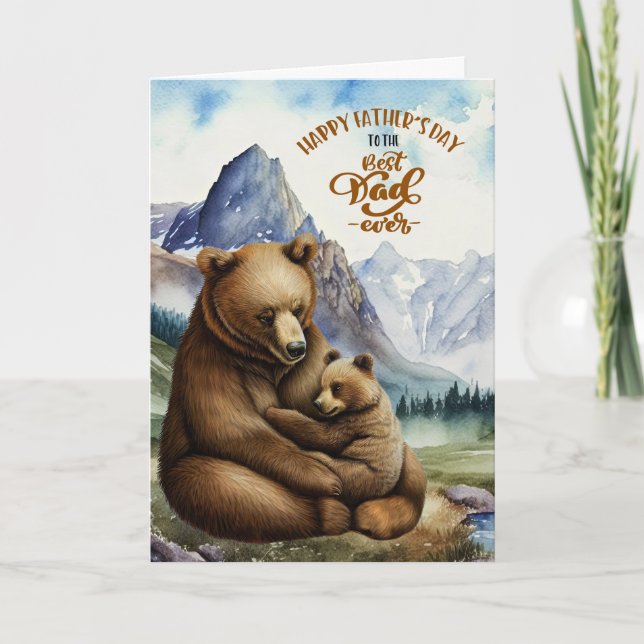 Fars dag pappa och Baby Bear i bergen Helgkort (Framsida)