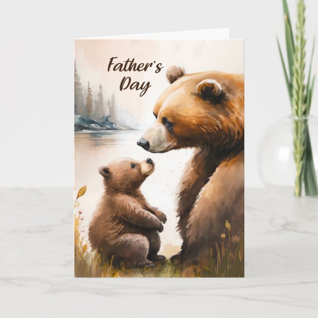 Fars dag Pappa och lilla björn Tittar vardera Kort (Framsida)
