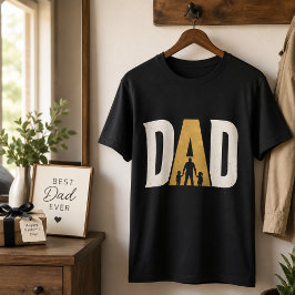 Fars dag Pappa Silhuett Med Barn Svart Guld T Shirt