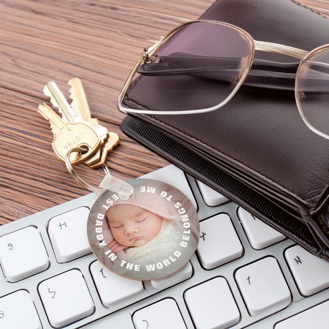 Fars dag Pappa tillhör mig Foto Nyckelring (Father's Day Daddy Belongs To Me Photo Keychain)