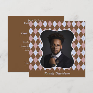 Fars dag Photo Brown Rosa Argyle Middag Party Inbjudningar
