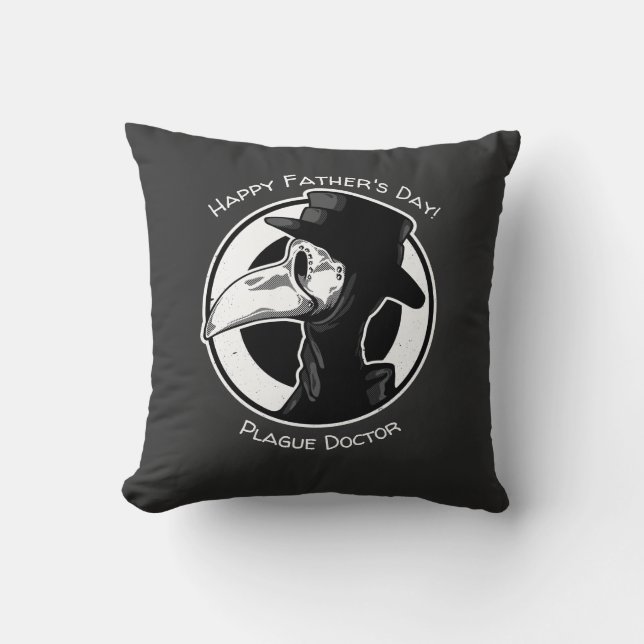 Fars dag Plague Doktor fågelmask B/W Steampunk Kudde (Framsida)