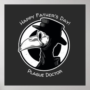 Fars dag Plague Doktor fågelmask B/W Steampunk Poster