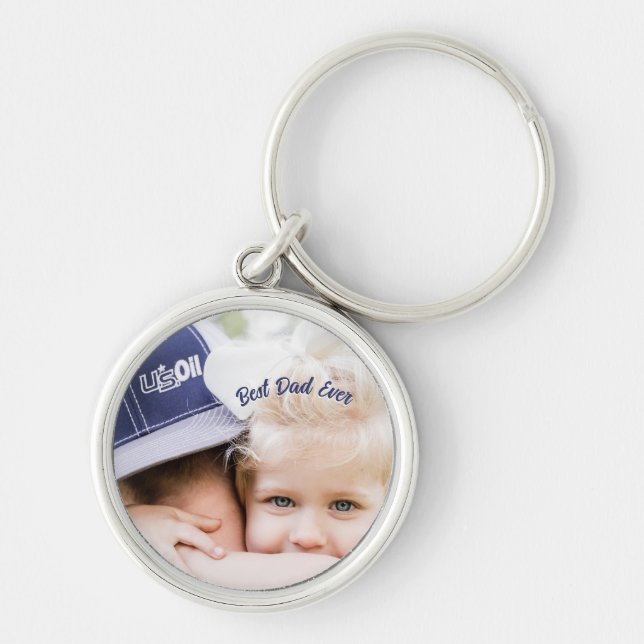 Fars dag-present till pappa - Bästa pappa någonsin Rund Silverfärgad Nyckelring (Framsidan)