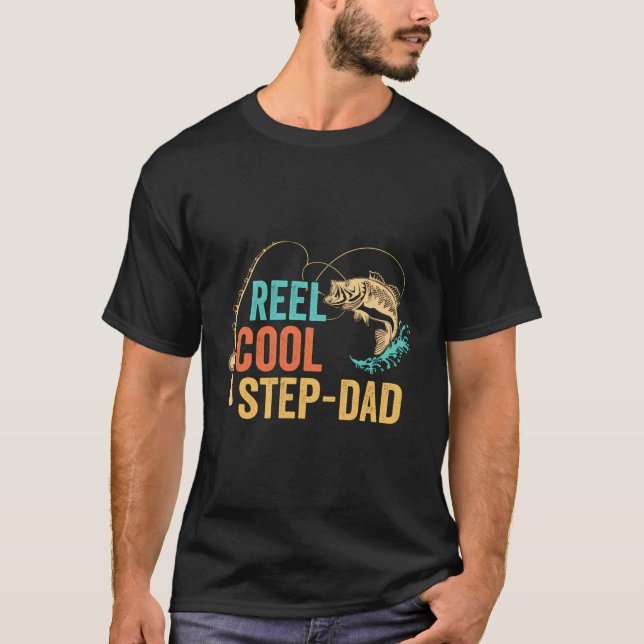 Fars dag Reel Coola Stepdad Stepfather Pappa Fish T Shirt (Framsida)