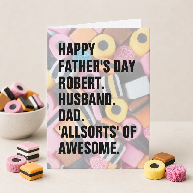 Fars dag Retro Allsorts Godis Personlig Kort (Add name & edit message inside to personalize )