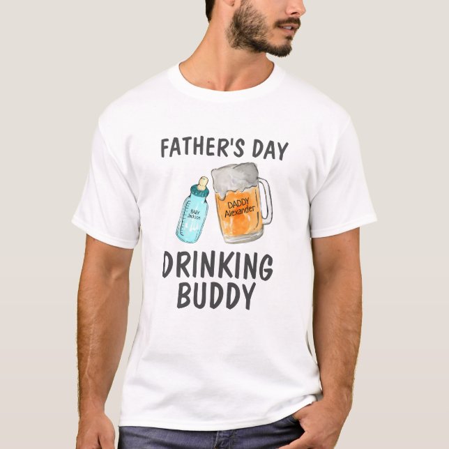 Fars dag som dricker Buddy Beer Baby Flaska Namn T Shirt (Framsida)