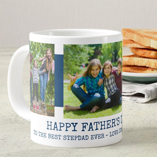 Fars dag Stepdad 3 Photo Blue Jumbo Mugg (Skapare uppladdad)