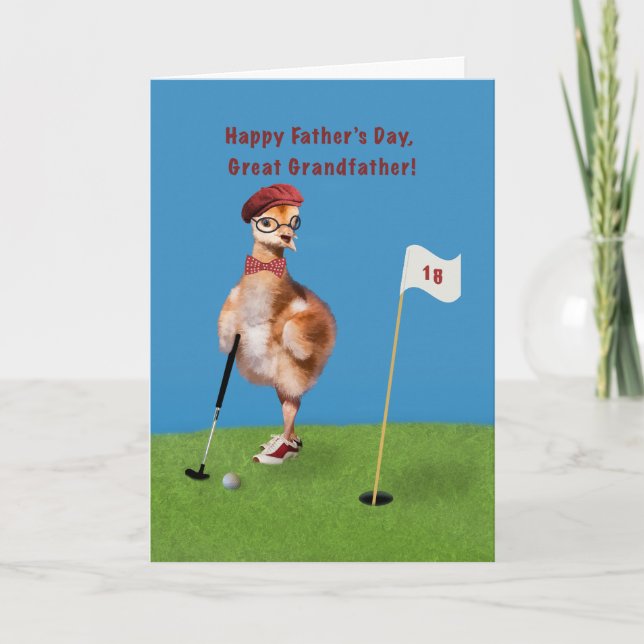 Fars dag stor- farfar, fågel som leker Golf Kort (Framsida)
