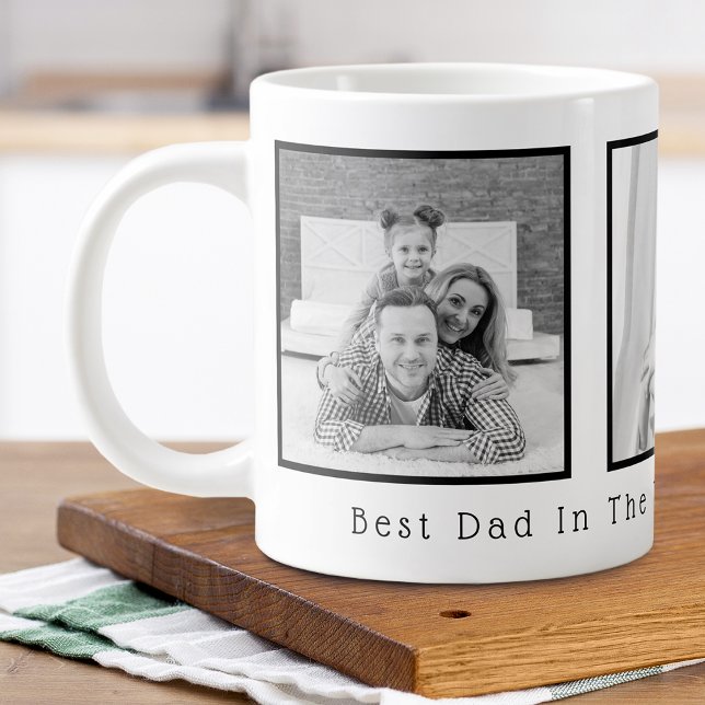 Fars dag Svart och Vitt 3 Bilder Jumbo Mugg (Father's Day Black and White 3 Photos Giant Coffee Mug)