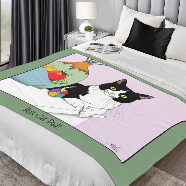 Fars dag Tuxedo Cat Fleecefilt (Skapare uppladdad)