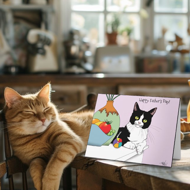 Fars dag Tuxedo Cat Kort (Skapare uppladdad)