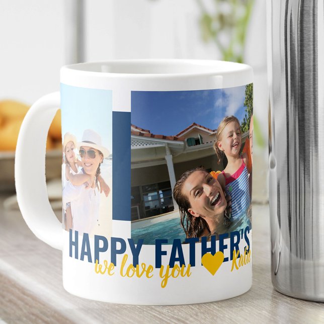 Fars dag Vi Kärlek dig 3 foto, fetstil blå Jumbo Mugg (Skapare uppladdad)