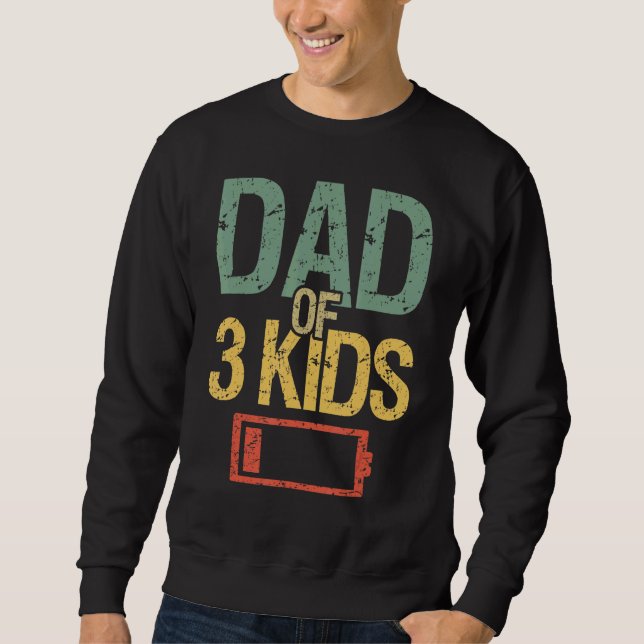 Fars dag vid 3 barns Pappa lågbatteriladdning Lång Ärmad Tröja (Framsida)