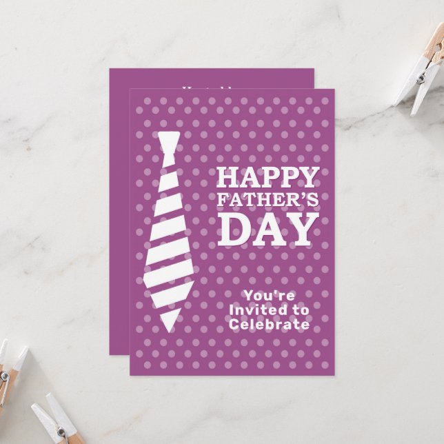 Fars dag White Tie Lila Dots Middag Party Inbjudningar (Fram/Back In Situ)