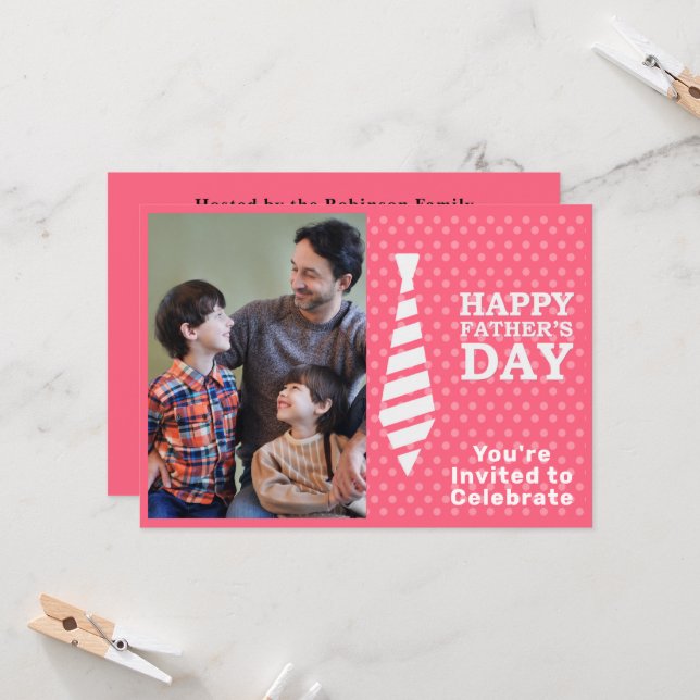 Fars dag White Tie Rosa Dots Lägg till bild Party Inbjudningar (Fram/Back In Situ)