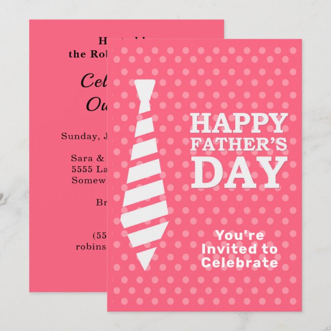 Fars dag White Tie Rosa Dots Middag BBQ Party Inbjudningar (Fram/baksida)