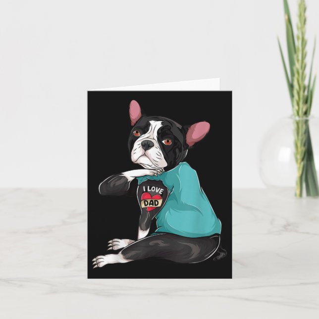 Fars dagsgåva Hundpappa Boston Terrier Jag älskar  Kort (Framsida)