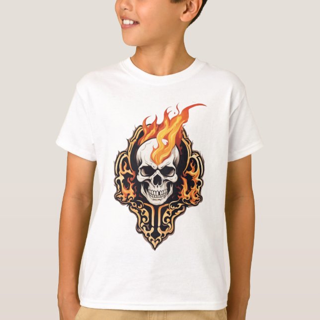 Farsi Flaming Skull Graphic Kids’ T-Shirt (Framsida)