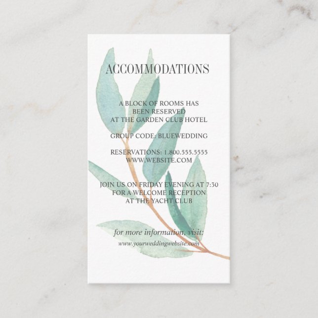 Färsk ACCOMMODATION AV Eucalyptus löv bröllop Tilläggskort (Framsida)