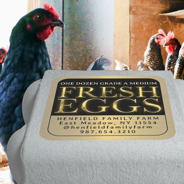 Färsk äggkartong Etikett Beveled Guld på Black (Skapare uppladdad)