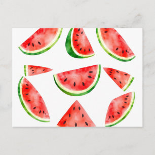 Färsk akvarellvattenmelon på vit bakgrund vykort