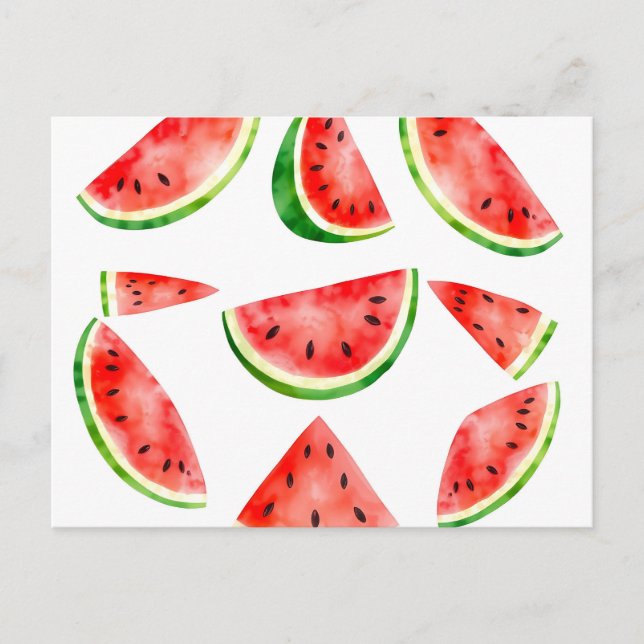 Färsk akvarellvattenmelon på vit bakgrund  vykort (Framsida)