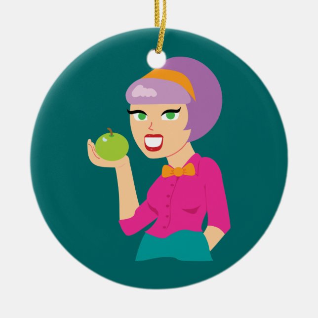 Färsk Apple Retro Girl Julgransprydnad Keramik (Framsidan)