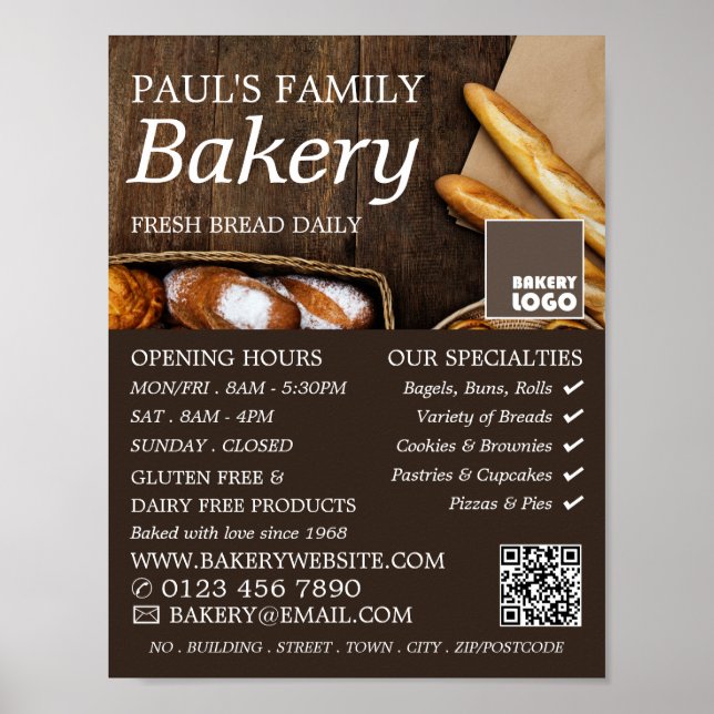 Färsk baguette, Rustic Bakers, bakeributiksannonse Poster (Framsidan)