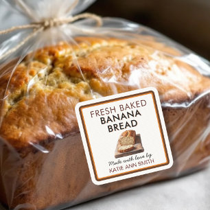 Färsk Bakad Bananbröd Fyrkantig Etikett Klistermär