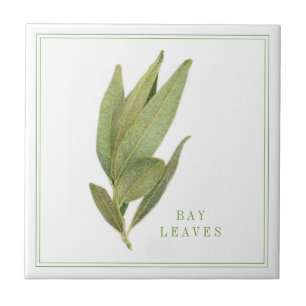 FÄRSK BAY-LÖV 4.25x4.25 keramiskt plattor (+text) Kakelplatta