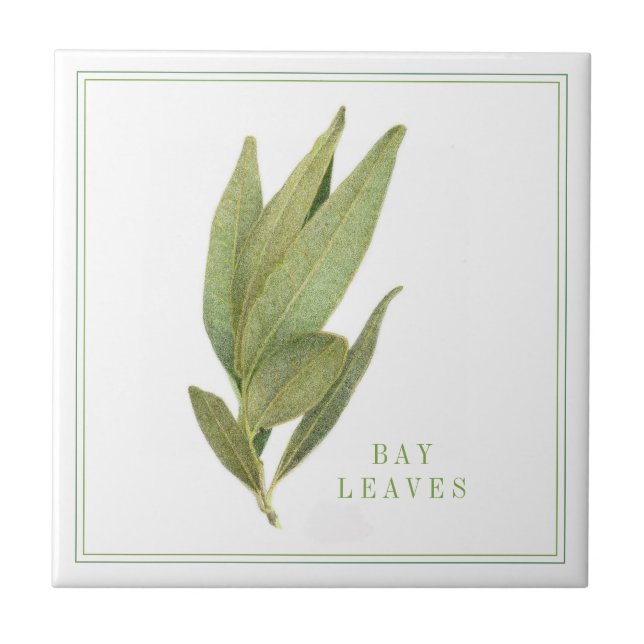 FÄRSK BAY-LÖV 4.25x4.25 keramiskt plattor (+text) Kakelplatta (Framsidan)